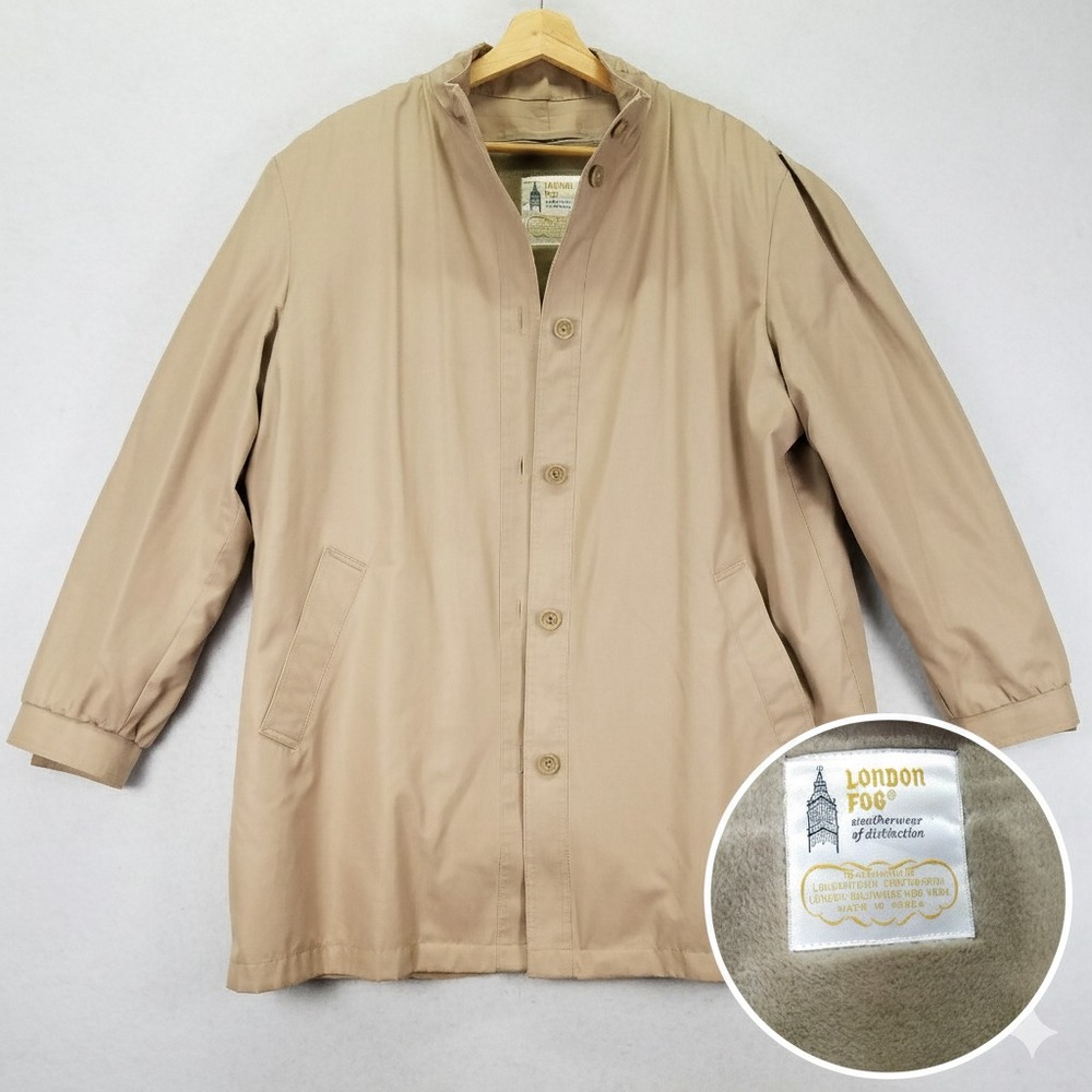 Vtg London Fog Women's Khaki Raincoat Trench Coat 14R Zip Liner Shoulder Cinch